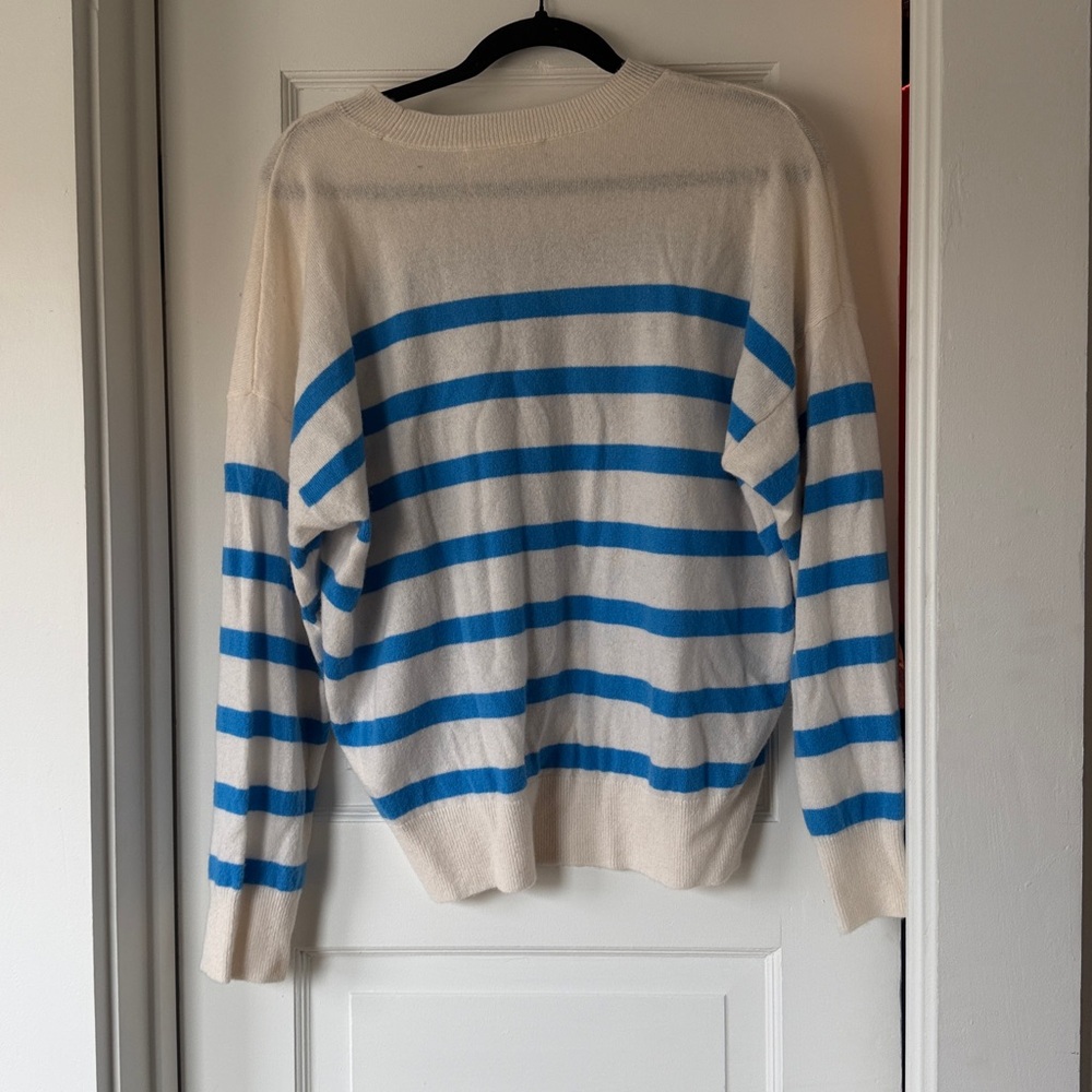 Madewell “Responsible Cashmere” Striped Blue and Cream Sweater - Picture 4 of 4